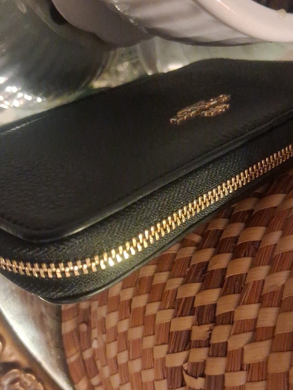 Coach Black Pebbled Leather Zip Wallet with Gold Logo Accent - Picture 9 of 12